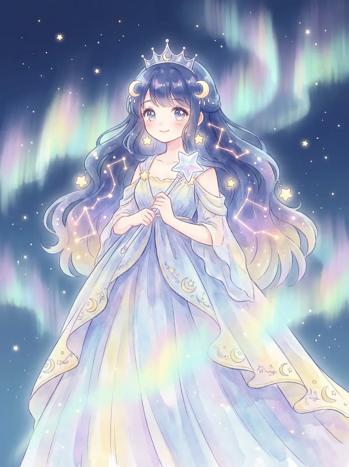 超级yin荡的高中女1 - 星辰公主希尔角色设定图，手持星光权杖